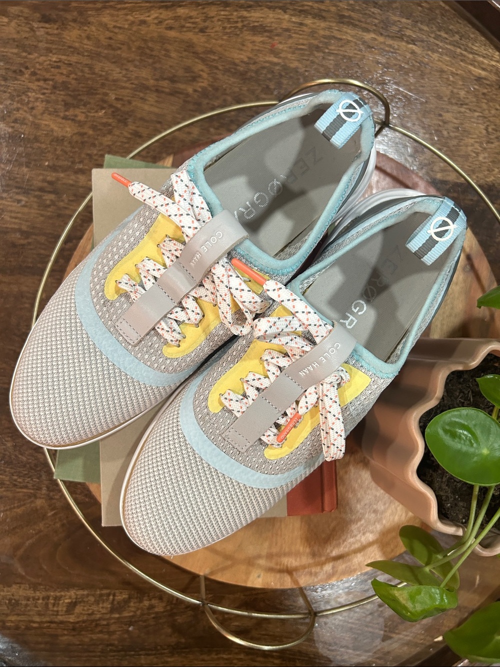 Cole Haan Light Gray, Yellow & Powder Blue Knit Sneakers
